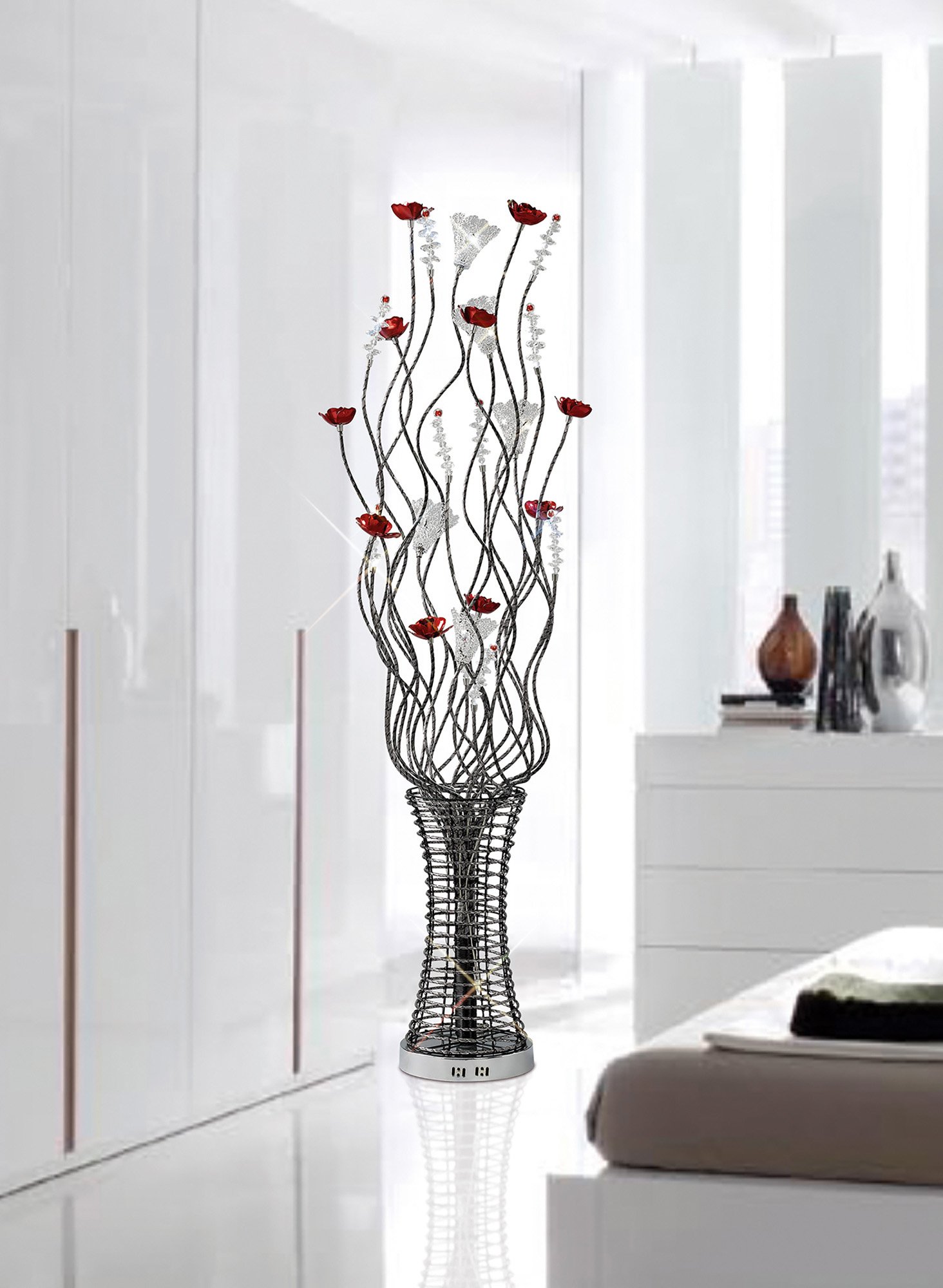Rouge Aluminium Crystal Floor Lamps Diyas Home Multi Head Floor Lamps